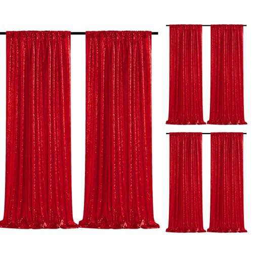 Sparkly Sequin Backdrop Curtains 6 Pcs 2ftx8ft Red Birthday Party Backdrop Sequence Sequin Drapes Fabric Christmas Decorations