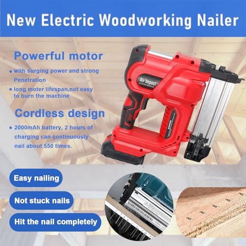 Cordless Electric Nailing Machine, 200 Pcs 32mm Staples & 200 Pcs 50mm Nails, Single/Continuous Shot, Ideal for Woodworking, Portable Nailer Stapler, Blue
