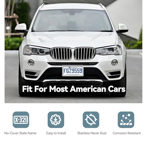 Ohuhu License Plate Frames, 2 Pcs 4 Holes Slim Stainless Steel Polish Mirror License Plate Frame + Chrome Screw Caps (Silver)