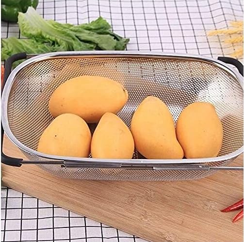 Image of Onrpix Multipurpose Stainless Steel Colander Basket for Washing Rice, Fruits, Vegetables, Grains, Strainer Drainer Bowl with Handle, The Kitchen Bowl (Square)