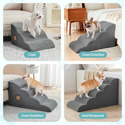 IFNOW Dog Stairs for Small Dogs 15.7''H, 4-Step Sturdy Dog Steps for Bed, Couch, Sofa, Waterproof Pet Stairs for Older Cats, Puppy, Removable Washable Cover, Non-Slip Curved Pet Ramp Indoor, Grey - Image 6