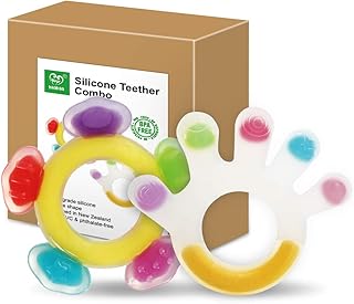 Haakaa Silicone Teether Combo - Baby Freezer Teething Toy - Soft Cold Teether - Soothe Teething Pain & Itching Gums - Perfect Size - Palm & Ferris Wheel Shape for 3M+ Babies BPA Free - 2 pk