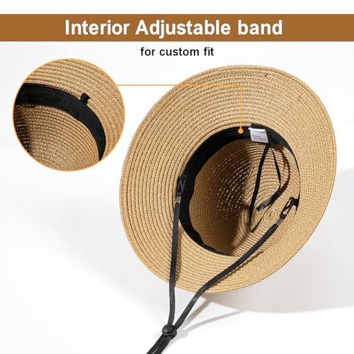 Image of Beach Sun Straw Hats for Women, UPF 50+ UV Sun Protection Wide Brim Summer Straw Hat Foldable Packable Roll up Cap