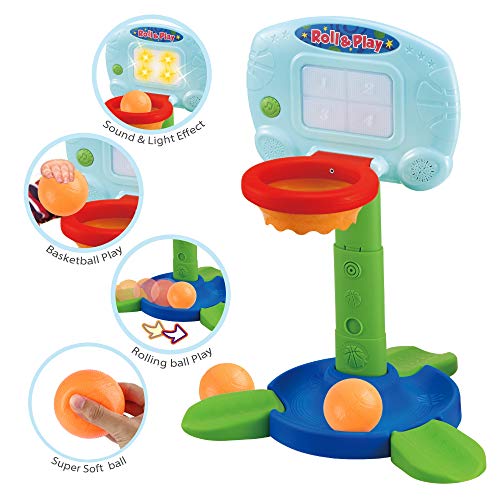 Lotfancy Basketball Hoop For Kids Toddlers, With Light And Music Sound, Infant 2 In 1 Sports Toy Set, Baby Electronic Interactive Learning Toy, Indoor & Outdoor Basketball Court Game, Battery Included #TOP4