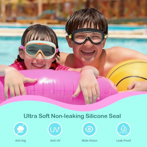 Image of Seago Swim Goggles 2 Pack Anti-Fog Anti-UV Wide View Swimming Goggles for Kids 3-14