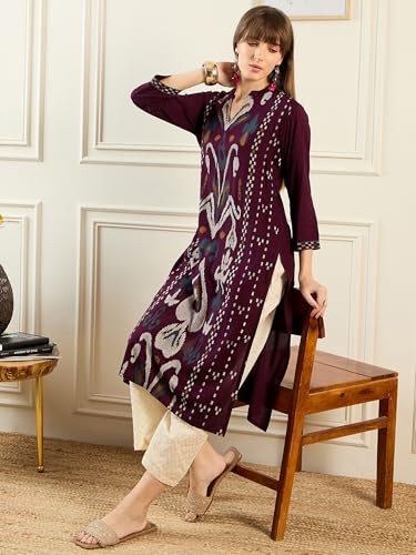 Image of INDO ERA Women's Viscose Rayon Straight Fit Printed Straight Kurta (SHTUR6559)