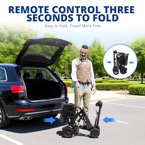 Image of Auto-Folding Mobility Scooter for Seniors & Adults, One-Touch Control Electric Mobility Scooters, Foldable Travel Mobility Scooter with Shock Absorption,Airlines Approved,Blue