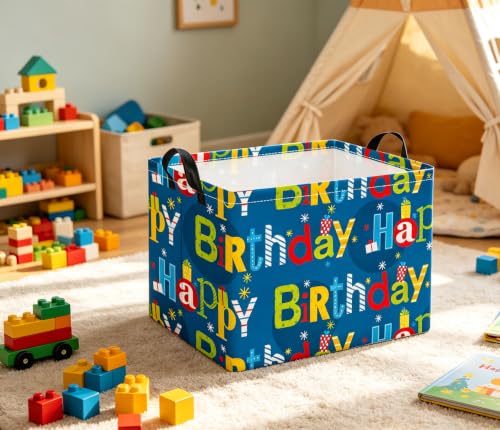 Image of Rectangular Storage Basket for Boys Kids Basket Storage Bin Organizer Box(Happy Birthday)