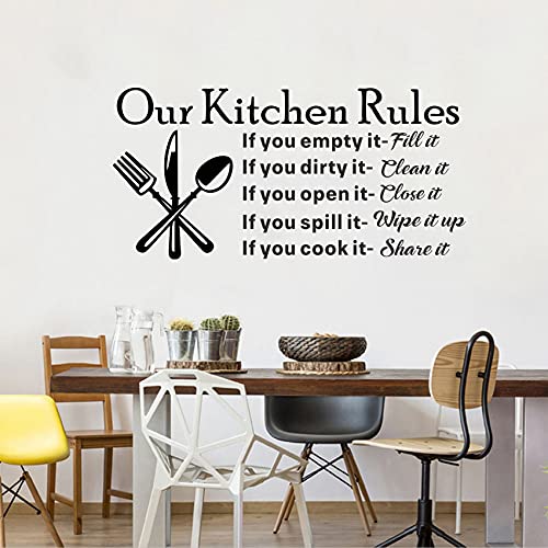 Our Kitchen Rules Wall Decal Vinyl Wall Stickers Removable Wall Decor Art Diy Knife Fork Spoon Quotes Sticker Mural For Dinner Room Livingroom Window Home Decoration Wallpaper #TOP1