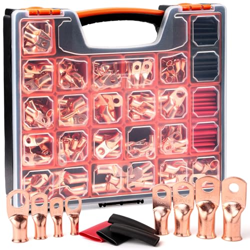 TKDMR 264 PCS Battery Cable Ends Kit,132 PCS AWG 8 6 4 2 1/0 2/0 ...