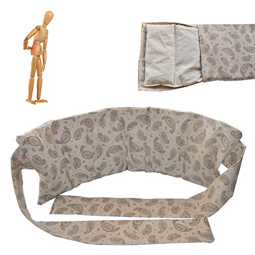 Ceinture thermique lombaire "Lin" en os de cerise de 1 kg - 60 x 21 cm - pour les douleurs lombaires et au dos - Housse lavable - 100% coton - Faite à la main