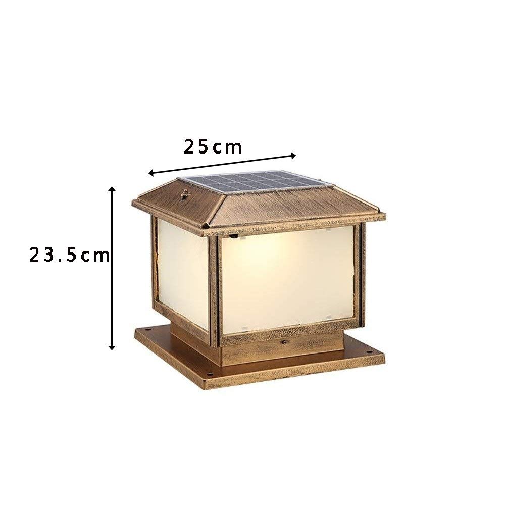 Lampa zewnętrzna, rustykalny brąz krajobraz kolumna solarna lampa solarna LED do ogrodu, oświetlenie kolumny aluminiowej, szkło, słupek w stylu vintage, klasa wodoszczelności IP54