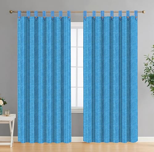 Image of Yaweh Cotton Striped Room Darkening Loop Type Window Curtain- 4 Ft X 5 Ft Set of 2 Pieces(Orange), Opaque, Tab Top Curtains (Bluee, Window)