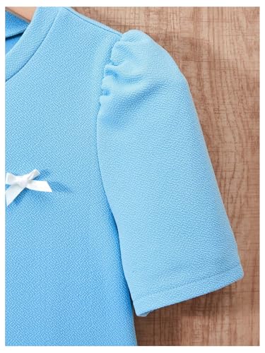 Verdusa Girl's Preppy Clothes Puff Short Sleeve Pleated Hem Loose Fit Cute Dresses4