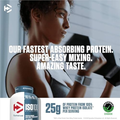 Image of Dymatize ISO100 Hydrolyzed Protein Powder, 100% Whey Isolate Protein, 25g of Protein, 5.5g BCAAs, Gluten Free, Fast Absorbing, Easy Digesting, Cookies and Cream, 1.6 Pound