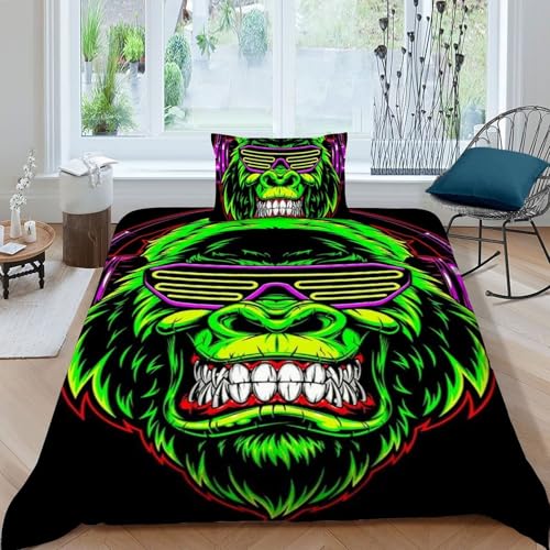 Housse de couette gorilles microfibre anti-plis pour lit simple adulte - 3