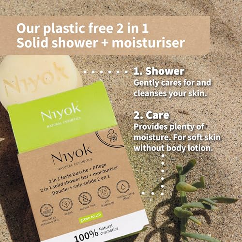 Niyok Ducha fija 2 en 1 + cuidado "Sensitiv" (80 g) • Jabón de ducha suave cosmético natural • Gel de ducha sólido para pieles sensibles • Jabón vegano para cuerpo y manos • Sin plástico y vegano - imagen 6