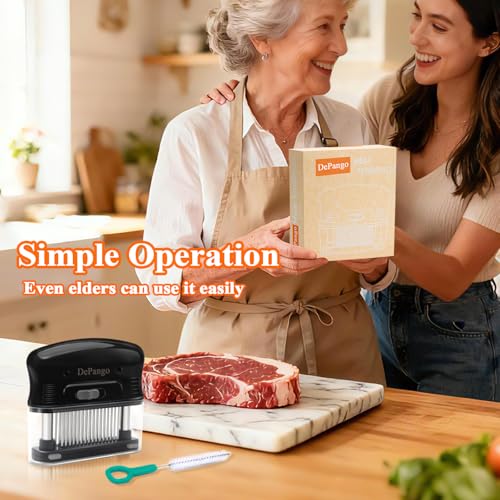 DePango Fleischzartmacher, Steaker Fleischzartmacher Edelstahl mit robustem Edelstahl 48 Klingen für Fleisch, Steak, Hähnchen, Schweinefleisch, Rinderbrust, abnehmbar zum Reinigen, Medium