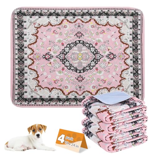 Image of KOOLTAIL Washable Pee Pads for Dogs, 4 Pack Super Absorbent Reusable Puppy Training Pads Waterproof, Nonslip and Leak-Proof Dog Pee Pads, Large Pet Mats Whelping Pads for Floor, Crate, Couch, 18 inchx24 inch