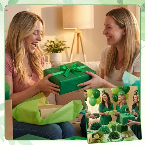 Image of woric 160 Sheets Green Tissue Paper for Gift Bags 20 x 14 Inch | 4 Assorted Green Tissue Paper Bulk for DIY Arts Crafts Birthday First Day of School Decorations