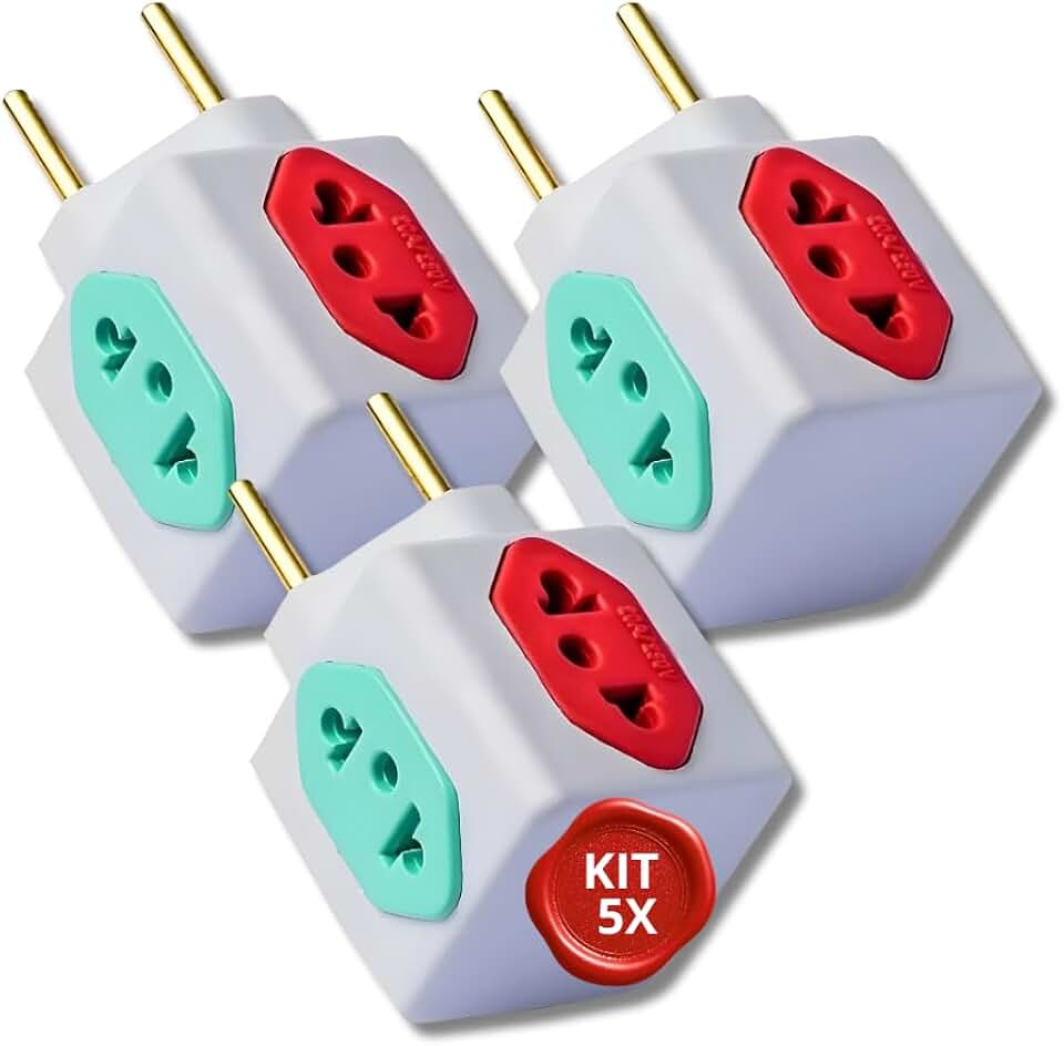 Adaptador de Tomada Benjamim Cubo Power 4 Entradas – Universal 10A e 20A, Padrão Nacional Novo e Antigo, Compacto - Ideal para Casa e Escritório. (1)