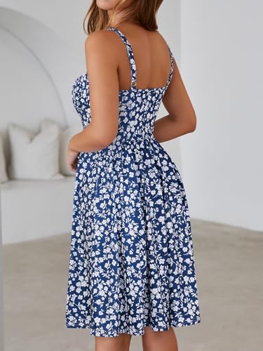 Image of YATHON Summer Mini Corset Sun Dress for Women Short Casual Square Neck Lace Up Floral Beach Vacation Dresses with Pockets