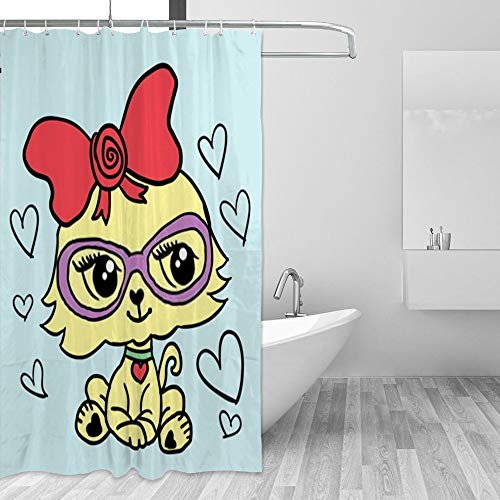 Rideau de douche imperméable chat mignon en polyester 150x180 cm - 2