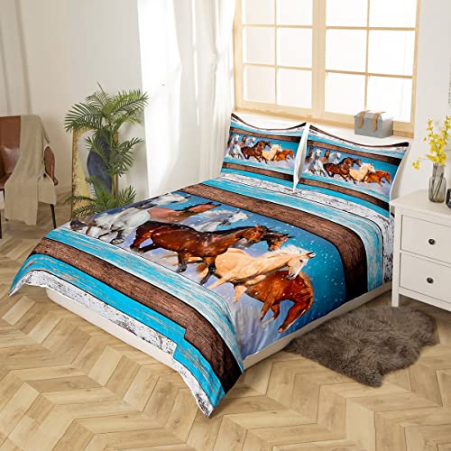 Manfei Galloping Horse Bed Set For Boys Girls,Farmhouse Style Wild Animal Comforter Cover For All Season,Vintage Barn Door Stripes Ultra Soft Bedding Set Quilt Cover Queen Size 3 Pieces #TOP1