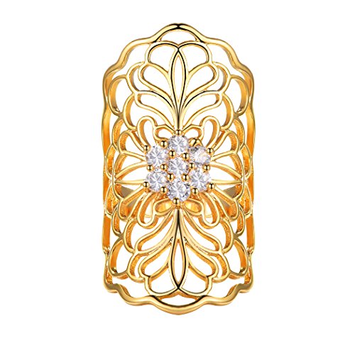 Suplight Bague Femme Plaqué Or Fleur Alliance Large Bijoux Fantaisie Serte de Zirconium Cubique pour Jeune Fille Accessoire de Mariage Fiançaille Soiré Taille 64 (Doré)