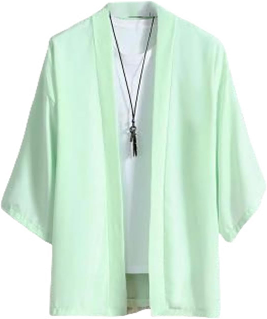 Men's Summer Lightweight Loose Fit Solid Color Chinese Style Hanfu Ice Silk 3/4 Sleeve Open Front Shirt