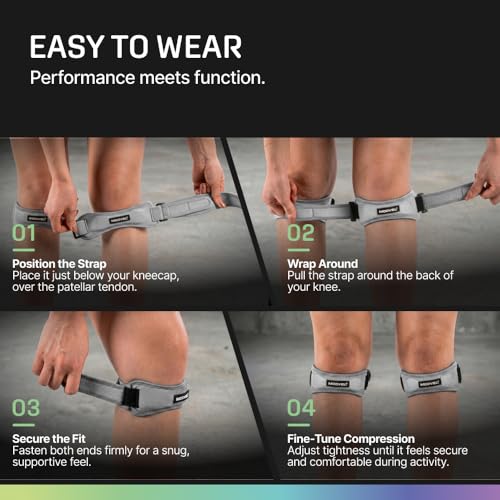 Image of Modvel Knee Strap Patella Tendon Support Brace Band, One Size, 2-Pack | Adjustable patellar tendon support strap reduces pressure on the patella; works as a knee strap, patella band and brace