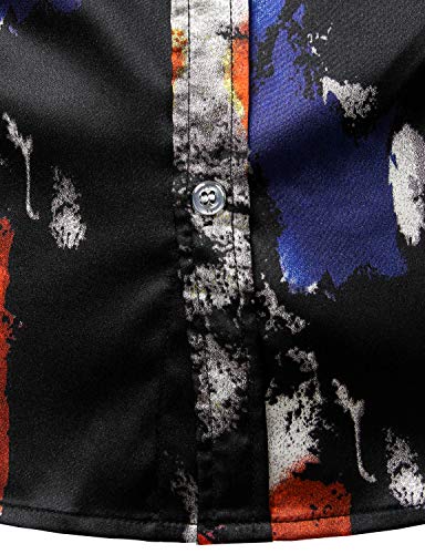 Image of ZEROYAA Men's Luxury Printed Silk Like Satin Button Down Dress Shirt for Party Prom