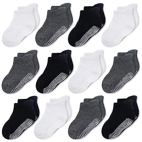Image of CozyWay Ankle Style Socks with Grip for Little Girls & Boys, Infants, Toddlers, Children - 12 Pairs