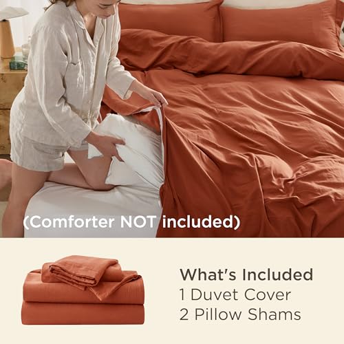 Image of Bedsure Terracotta California King Duvet Cover - Prewashed Cotton-Like Polyester Extra Soft Bedding Set, Includes 1 Cal King Duvet Cover 104''x98'' with Zipper Closure & 2 Pillow Shams, No Comforter