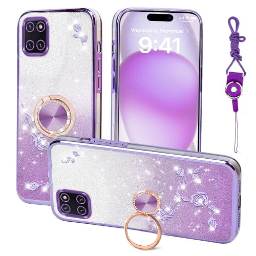 Nouxwerx for Samsung A81 Phone Case, Case for Galaxy Note 10 Lite Cute TPU Soft Slim Cover for Girls Women with Ring Stand Strap Lanyard Shockproof Protective Case for Samsung Galaxy M60s (Purple)
