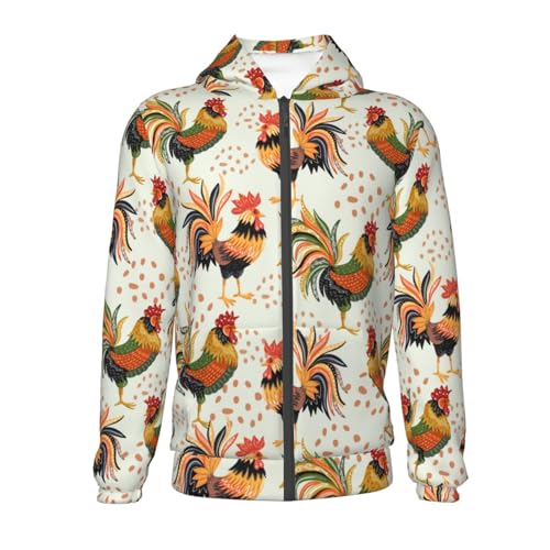 Colorful Roosters Kids Pullover Hoodies Boys Zip Up Sweatshirts Girls Athletic Clothes with Pocket2