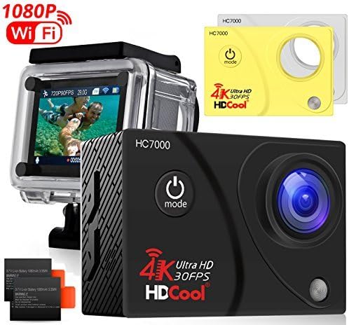 HDCool Action Camera 4 K Ultra WI-FI Waterproof Sport Camera 170 Degree Wide Angle Lens 1080P HD 16MP for HC7000, 2.0 Inch LCD Display, includes 2 Rechargeable Batteries