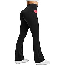 Womens Flared Yoga Pants with Pockets, High Waisted Flare Leggings Bell Bottom Bootcut Yoga Dress Pants