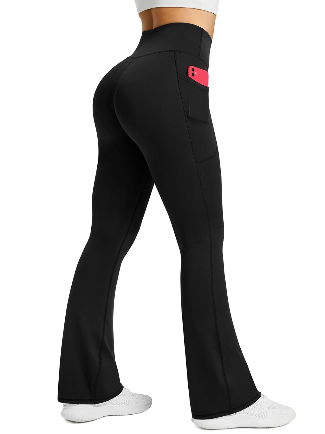 Womens Flared Yoga Pants with Pockets High Waisted Flare Leggings Bell Bottom Bootcut Yoga Dress Pants