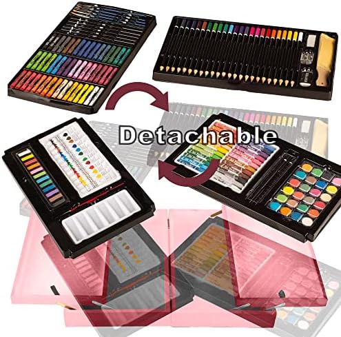 Art Kits for Kids, KINSPORY 168-Pack Deluxe Art Supplies, Wooden Art Set Crafts Drawing Painting Coloring Pencils for Artist Beginners Girls Boys (Pink) 5 51G19n14MCL. AC