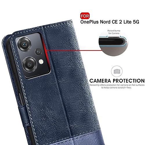 Image of TheGiftKart Flip Back Cover Case for OnePlus Nord CE 2 Lite 5G | Dual-Color Leather Finish | Inbuilt Stand & Pockets | Wallet Style Flip Back Case Cover for OnePlus Nord CE 2 Lite 5G (Blue & Sky)