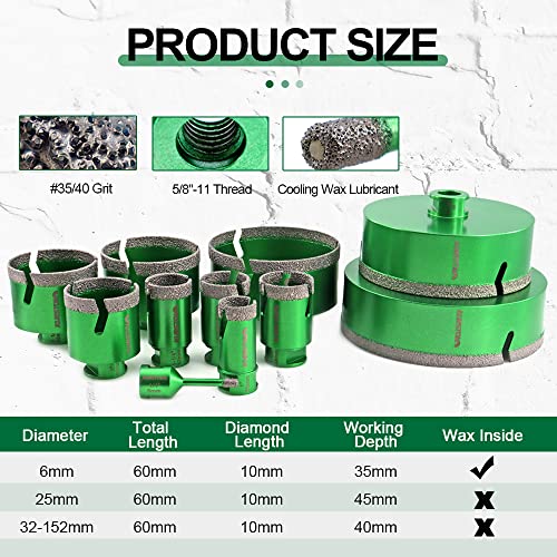 Kurstol Tile Hole Saw Set - 4Pcs Diamond Core Drill Bits 6/25/32/50Mm 1Pc Beveling Chamfer Bit 50Mm 58-11 Thread For Shaping Enlarging Porcelain Ceramic Tile Granite Marble Angle Grinder #TOP1