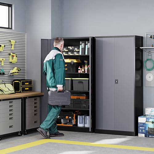 Letaya Metal Garage Storage Cabinets with Lock Door and Adjustable Shelves, Steel Tool Cabinets for Home,Office,Warehouse Organisieren (Black Grey, 72" H) - Image 3