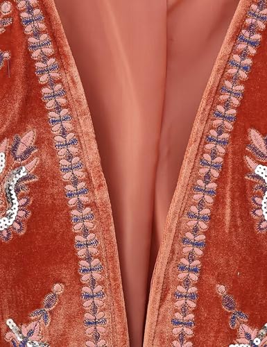 Women's Floral Embroidered Vest Boho Vintage Sleeveless Open Front Crop Cardigan Waistcoat3