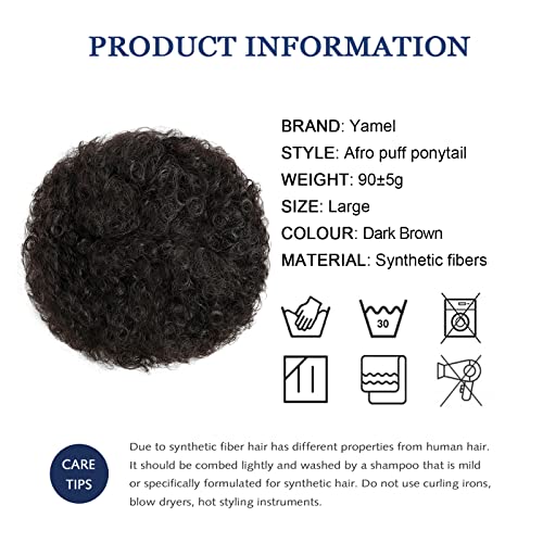 YAMEL Afro Puff Drawstring Ponytail Large Bun Extensions Dark Brown Synthetic Updo Hair Pieces for Black Women - Image 3