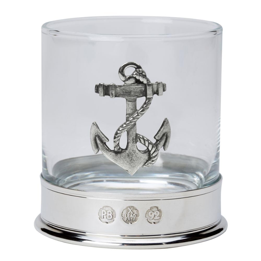 Nauticalia Pewter-Mounted Whisky Tumbler with Fouled Anchor Badge