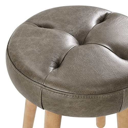 Chita Leather Vanity Stool For Makeup Room, Mid Century Modern Vanity Chairs For Bedroom, Upholstered Round Rest Makeup Chair For Vanity, Circle Backless Ottoman Seat,Small Ottoman Footrest,Dark Grey #TOP5