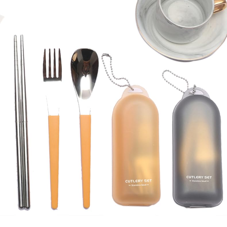 2Pack Folding Stainless Steel Cutlery Set with Case, Travel Foldable Collapsible Portable Tableware Utensil Spoon Fork Chopsticks for Picnic