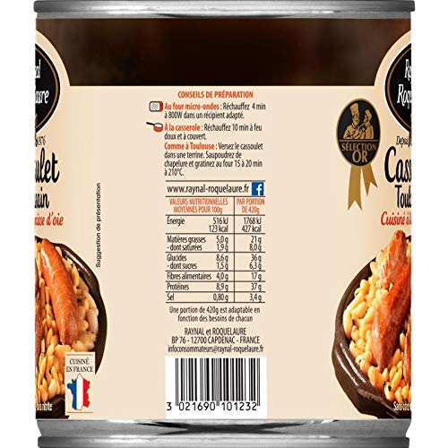 RAYNAL ET ROQUELAURE - CASSOULET TOULOUSAIN CUISINÉ À LA GRAISSE D'OIE - PLAT CUISINÉ 840G - LOT DE 3