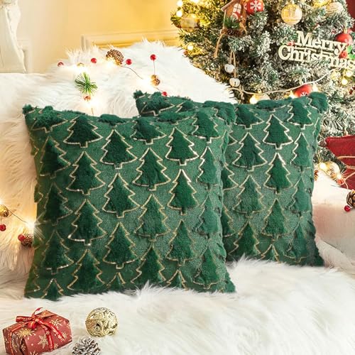 Catálogo de Navidad comprados en linea. 45 2 Funda de Almohada de Navidad para Felpa, 45 x 45 cm Fundas Navideñas para Cojines, Fundas de Cojín para Sofás Navideños con Lentejuelas Doradas, Técnica de Bordado Adecuado...